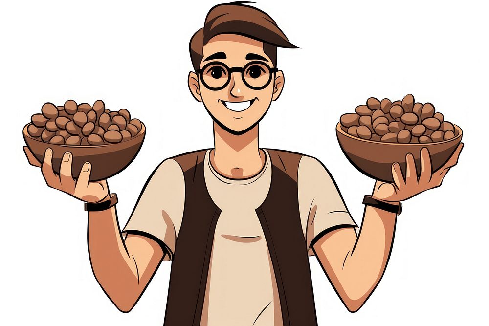 Isolated a barista show coffee beans in his hands glasses cartoon adult. AI generated Image by rawpixel.