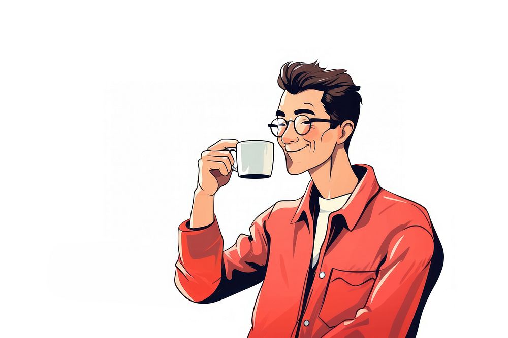 Isolated a man drinking coffee cup cartoon adult mug. AI generated Image by rawpixel.