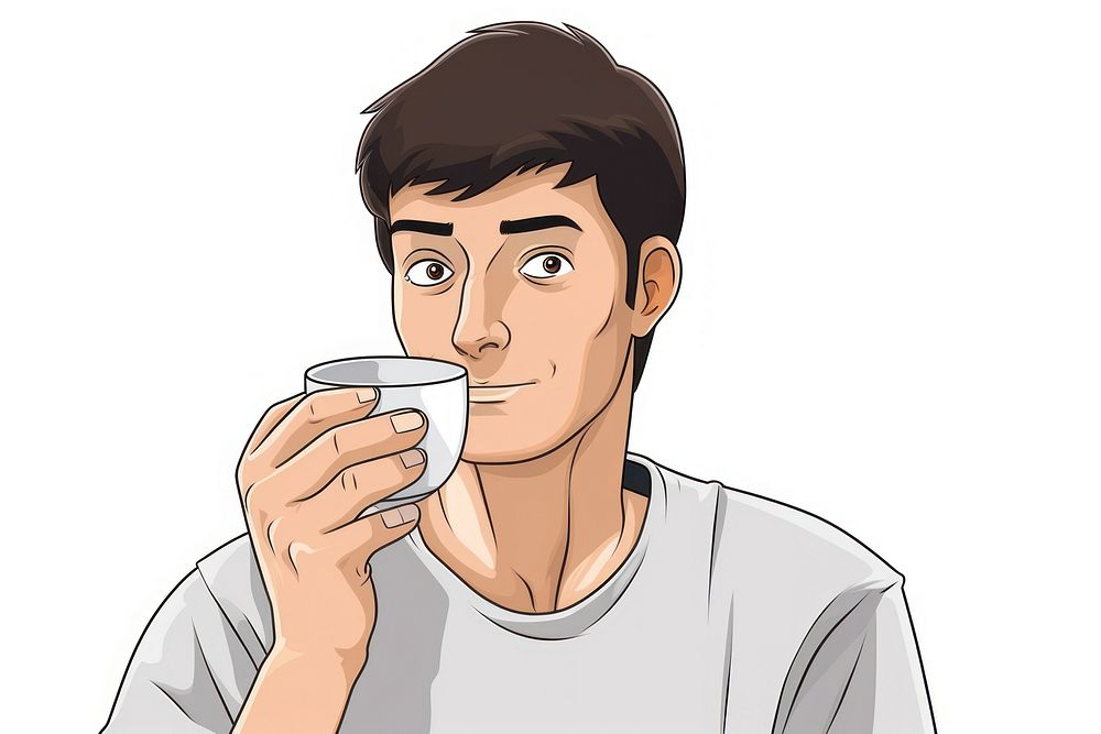 Isolated a man drinking coffee cup drawing cartoon sketch. AI generated Image by rawpixel.