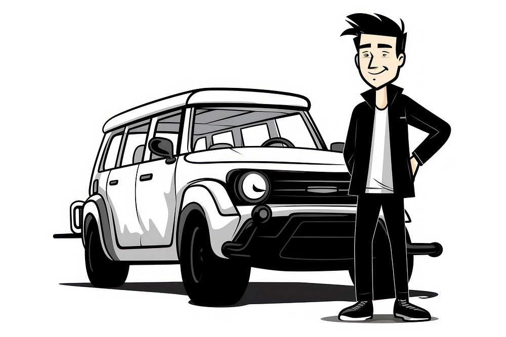 Isolated a man with the car vehicle drawing cartoon. AI generated Image by rawpixel.