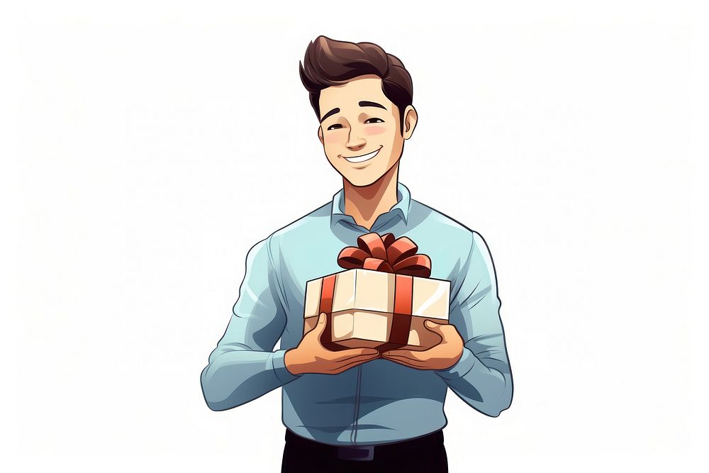 Isolated a man with the gift box cartoon adult white background. AI generated Image by rawpixel.