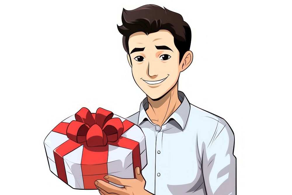 Isolated a man with the gift box cartoon adult celebration. AI generated Image by rawpixel.