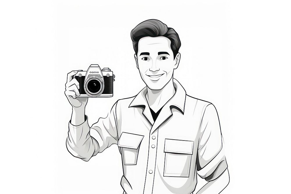 Isolated a professional man with camera drawing cartoon sketch. AI generated Image by rawpixel.