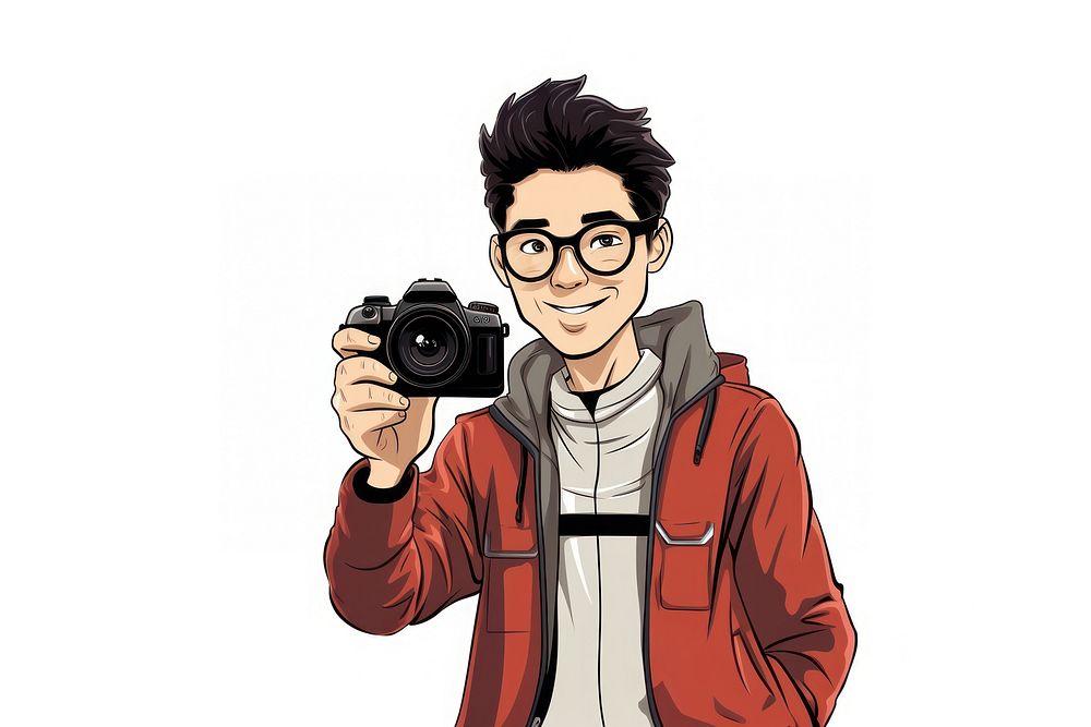 Isolated a professional man with camera glasses drawing cartoon. AI generated Image by rawpixel.
