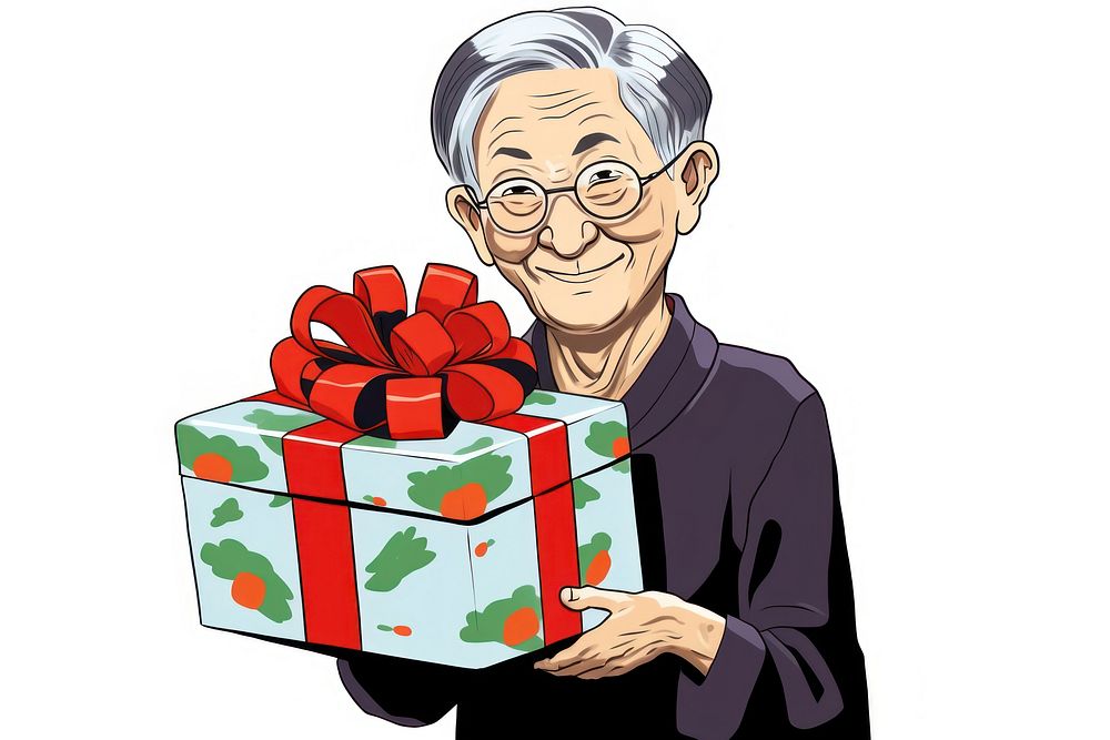 Isolated a senior woman with the gift box glasses cartoon adult. AI generated Image by rawpixel.