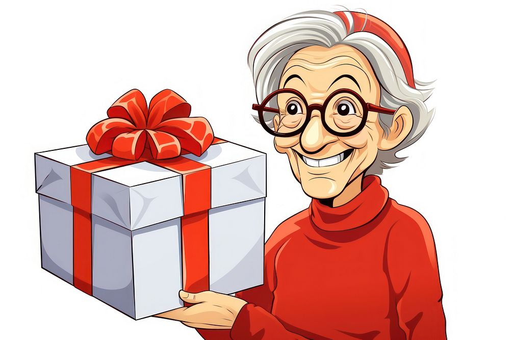 Isolated a senior woman with the gift box cartoon celebration anniversary. AI generated Image by rawpixel.