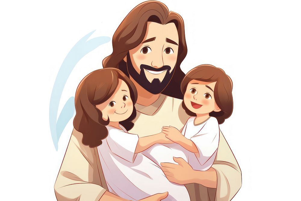 Happy jesus with children cartoon cute togetherness. AI generated Image by rawpixel.