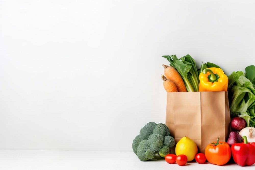 Paper bag vegetables food white background copy space. AI generated Image by rawpixel.