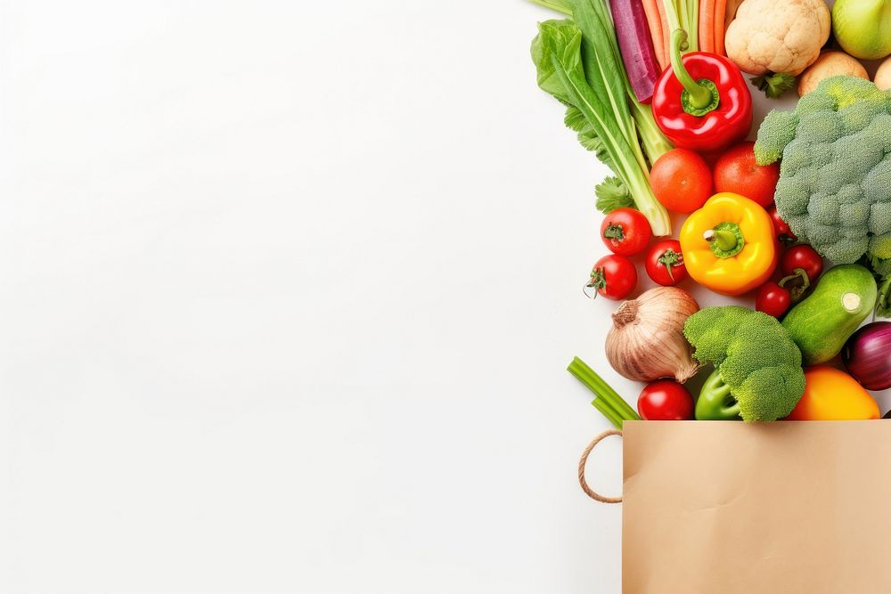 Paper bag vegetables food market white background. AI generated Image by rawpixel.