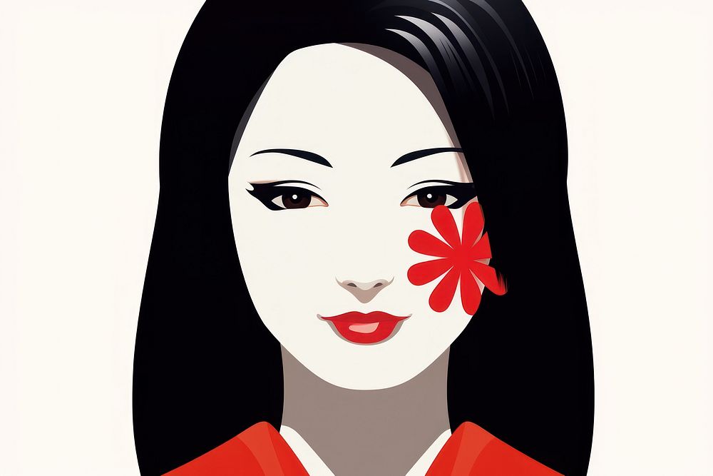 Close up of isolated long face woman in kimono smiling portrait adult art. AI generated Image by rawpixel.