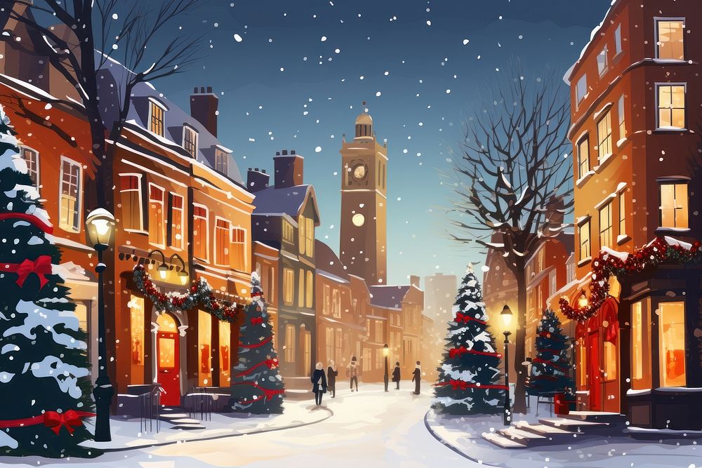 Festive christmas in town architecture outdoors building. AI generated Image by rawpixel.