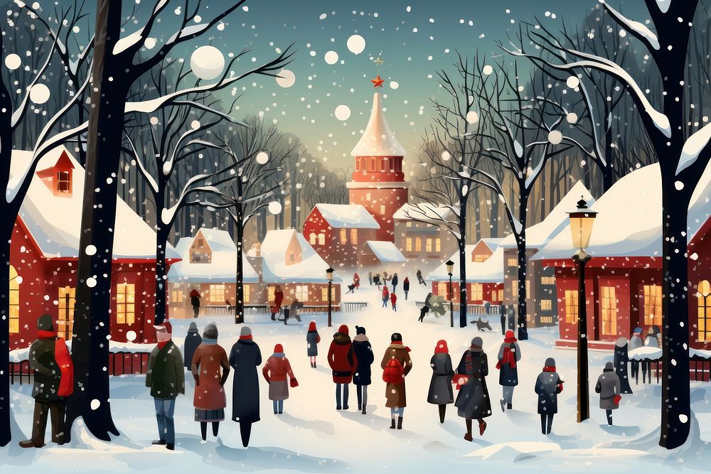 Festive christmas in town outdoors winter snow. AI generated Image by rawpixel.
