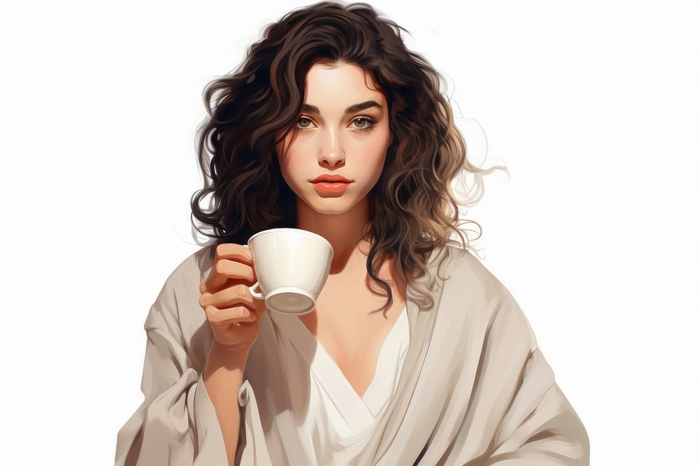 Illustration of y2k girl drinking coffee mug portrait fashion cup. AI generated Image by rawpixel.