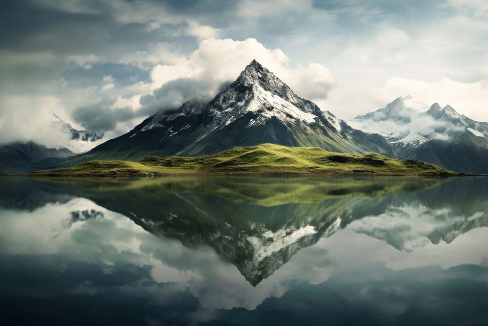 Mountain reflect on water landscape panoramic outdoors. AI generated Image by rawpixel.