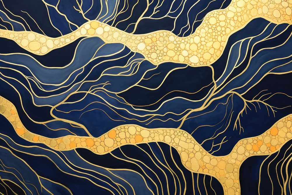 Illustration of kintsugi gold and navy pattern line art. AI generated Image by rawpixel.