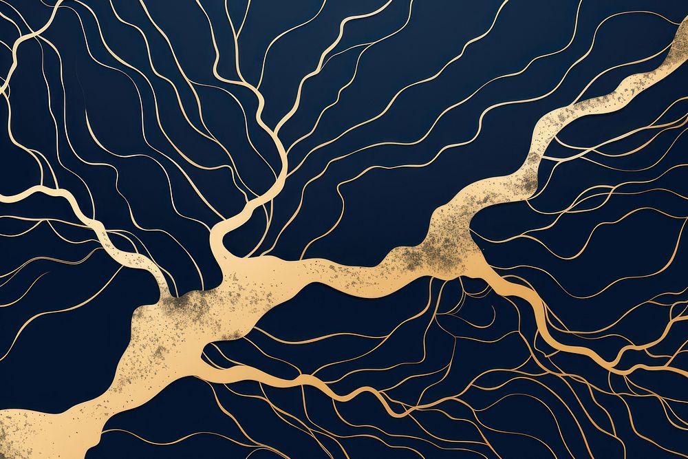 Illustration of kintsugi gold and navy nature line thunderstorm. AI generated Image by rawpixel.