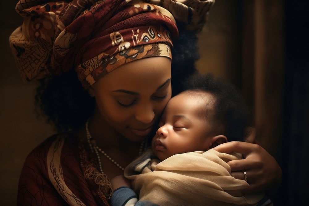 Local African woman looking at her baby daughter in her arms photography portrait bonding. AI generated Image by rawpixel.