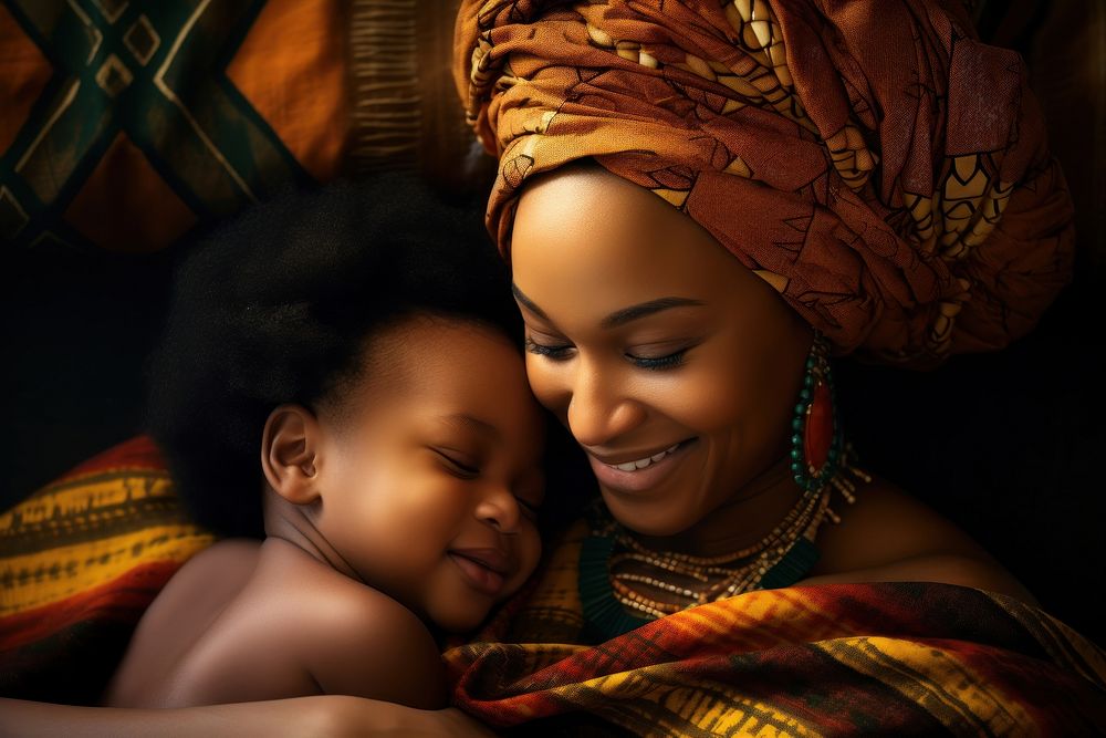 Local African woman with her baby daughter in her arms photography portrait bonding. AI generated Image by rawpixel.