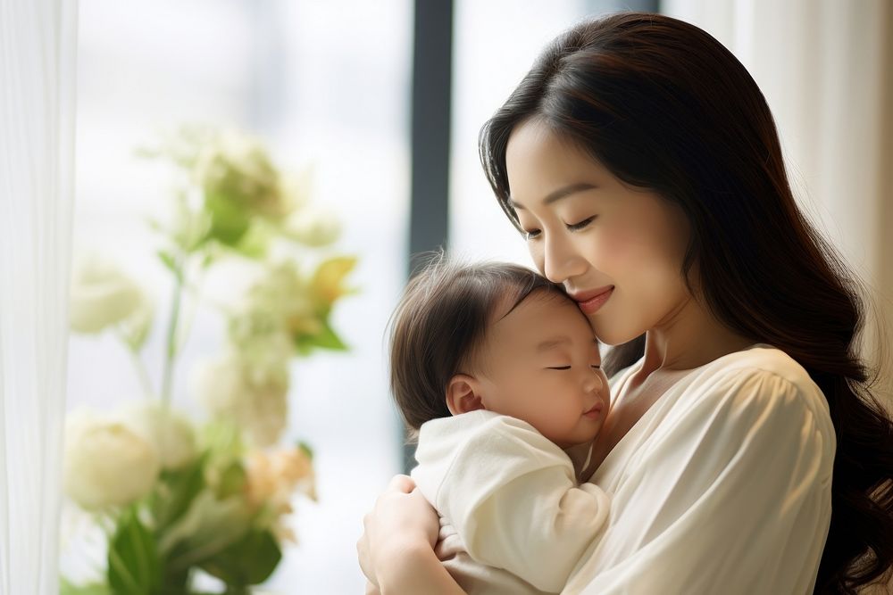 Local Asian woman looking at her baby daughter in her arms photography portrait bonding. AI generated Image by rawpixel.