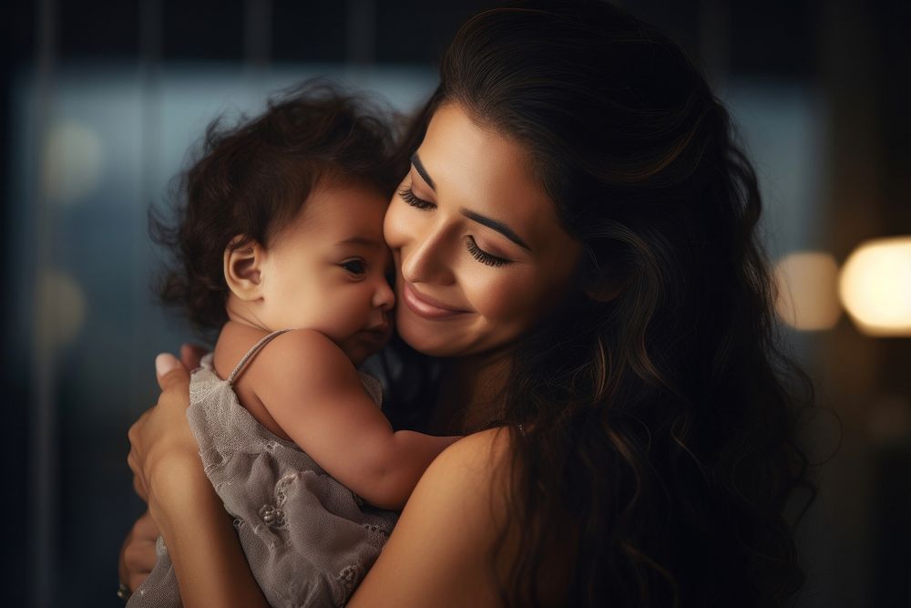 Local Latin woman looking at her baby daughter in her arms photography portrait bonding. AI generated Image by rawpixel.