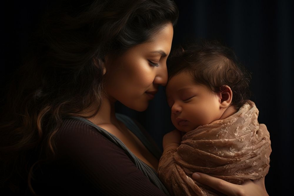 Local Latin woman looking at her baby daughter in her arms photography portrait bonding. AI generated Image by rawpixel.