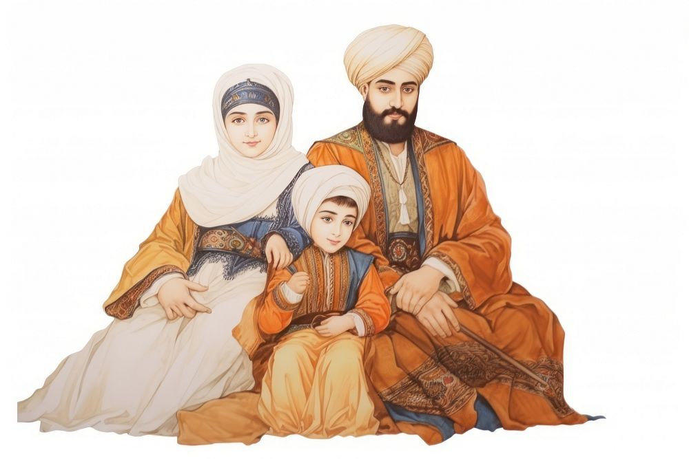 Muslim family painting portrait drawing. AI generated Image by rawpixel.