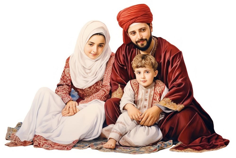 Muslim family adult child white background. AI generated Image by rawpixel.
