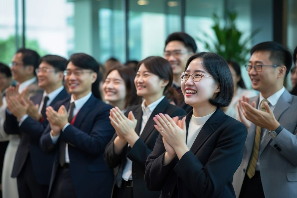 Group of Chinese working people clapping office adult. AI generated Image by rawpixel.