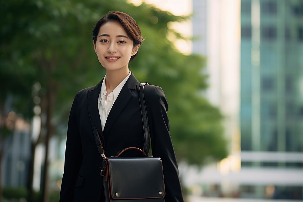 Japanese businesswoman smiling adult bag. AI generated Image by rawpixel.