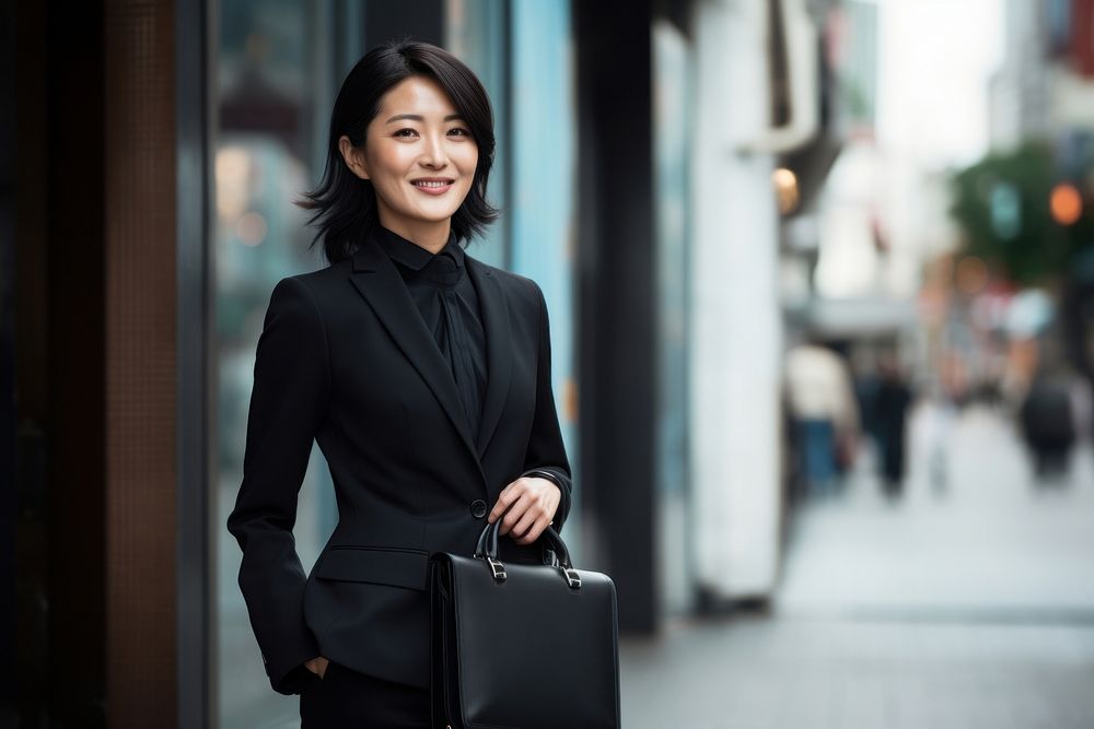 Japanese businesswoman briefcase smiling smile. AI generated Image by rawpixel.