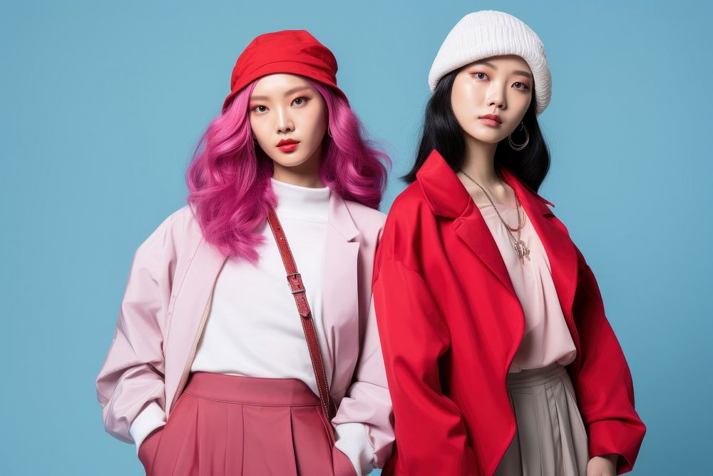 Two korean fashionista adult woman togetherness. AI generated Image by rawpixel.