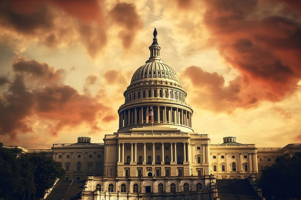 United States Capitol architecture building landmark. AI generated Image by rawpixel.