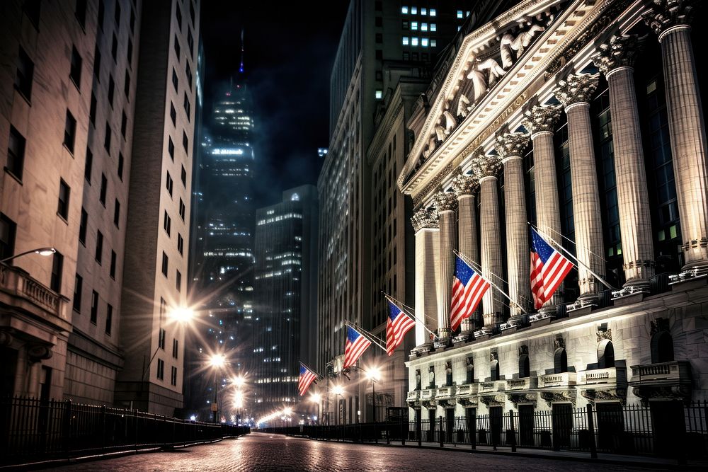 Wall street night architecture metropolis. AI generated Image by rawpixel.