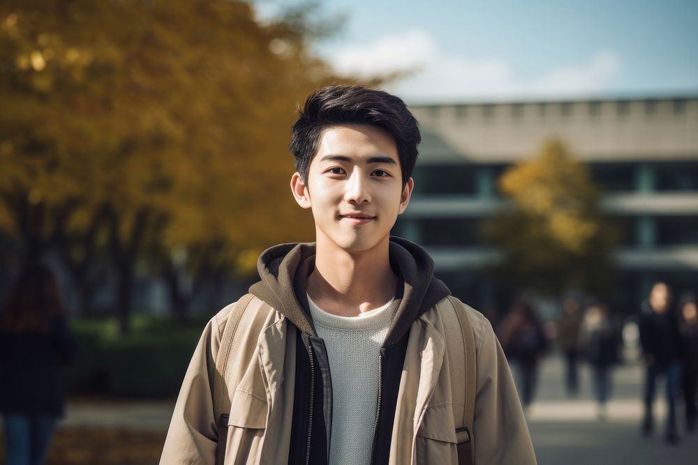 Male Chinese university student standing smile adult. AI generated Image by rawpixel.