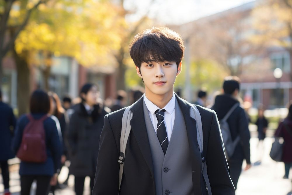 Male korean university student portrait standing blazer. AI generated Image by rawpixel.