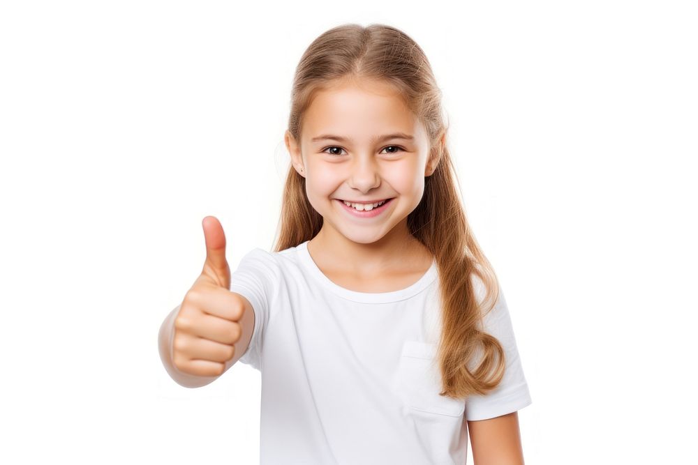 Girl showing thumb up finger child hand. AI generated Image by rawpixel.
