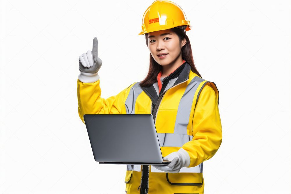 A Japanese female civil engineer wearing safety gear laptop computer holding. AI generated Image by rawpixel.