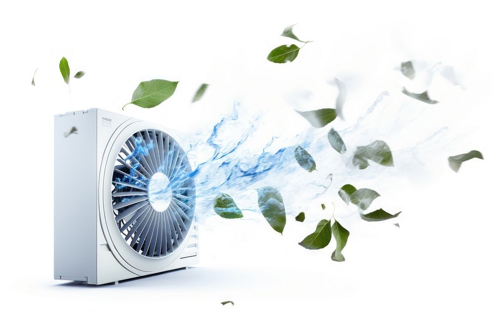 Air conditioner blowing out wind breeze white background technology appliance. AI generated Image by rawpixel.