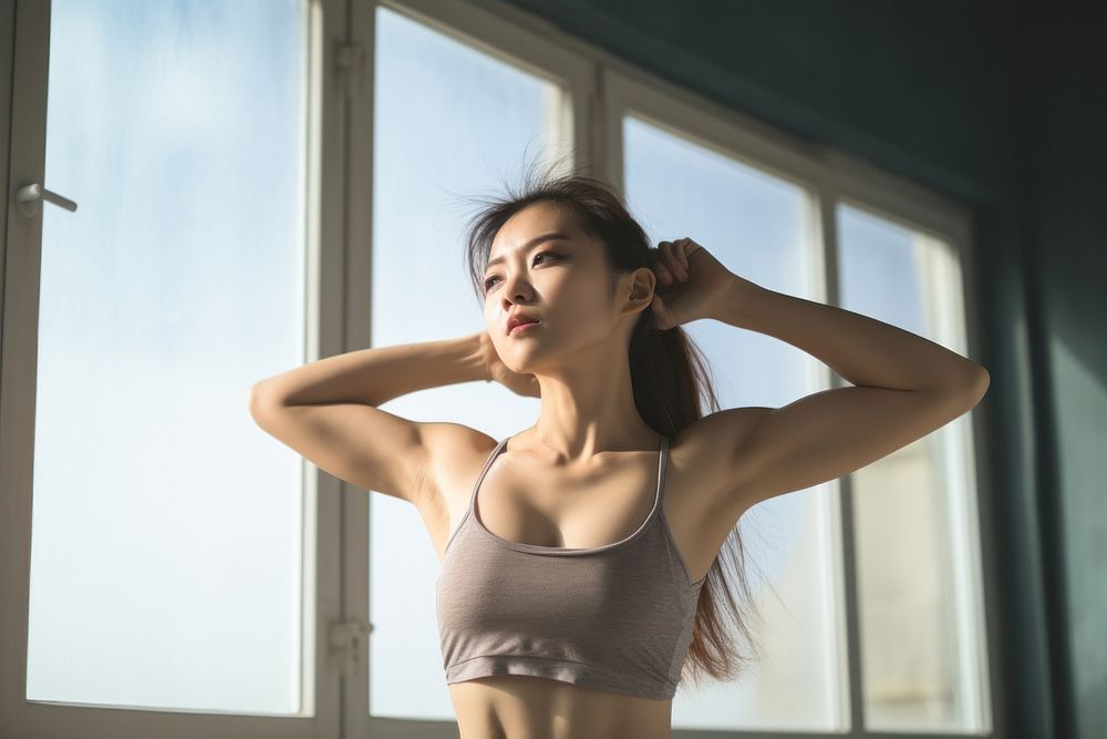 Woman doing fitness sports adult contemplation. AI generated Image by rawpixel.