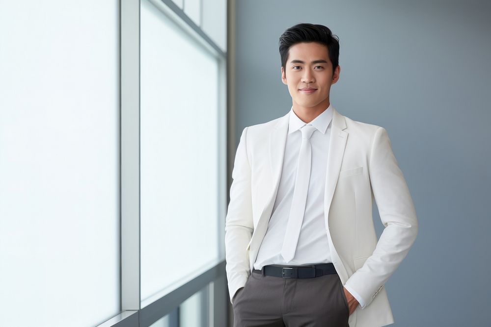 An Eastern Asian businessman standing and talking blazer shirt adult. AI generated Image by rawpixel.