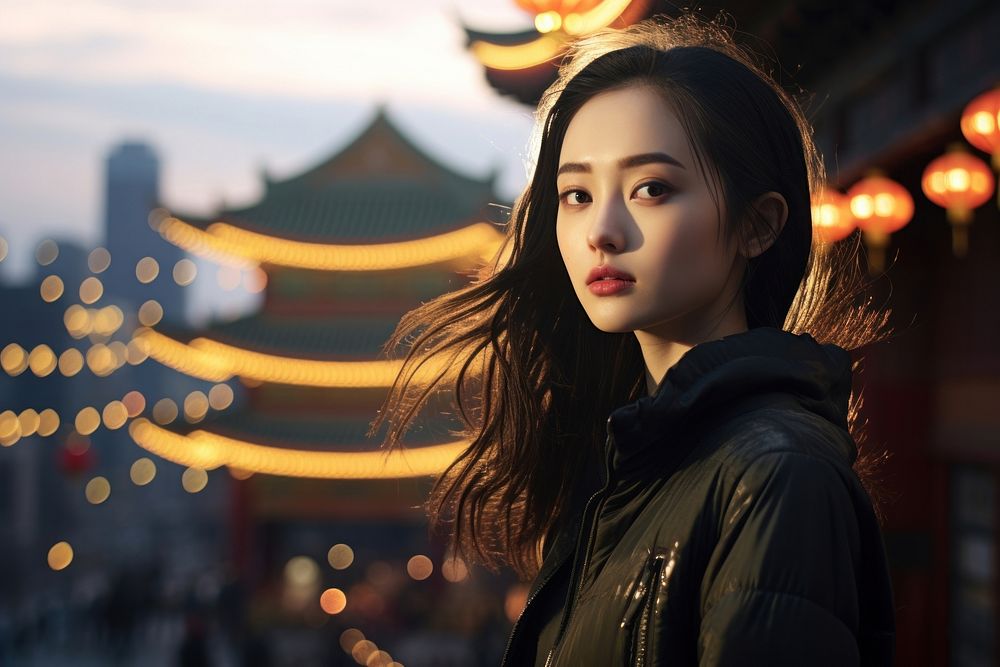 Chinese girl city portrait adult. AI generated Image by rawpixel.