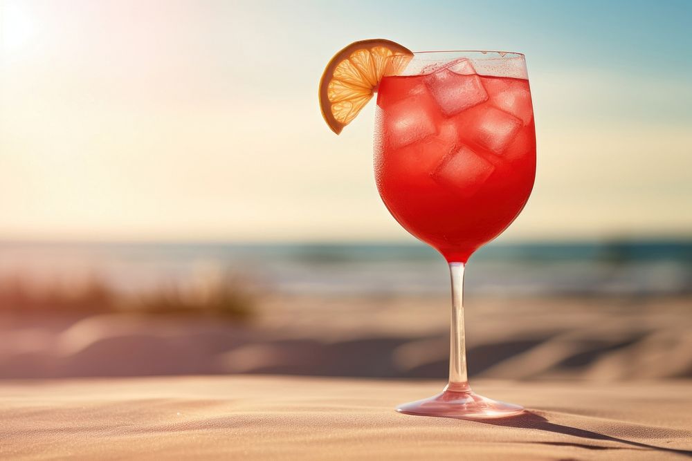 Close up of a summer red cocktail outdoors drink beach. AI generated Image by rawpixel.