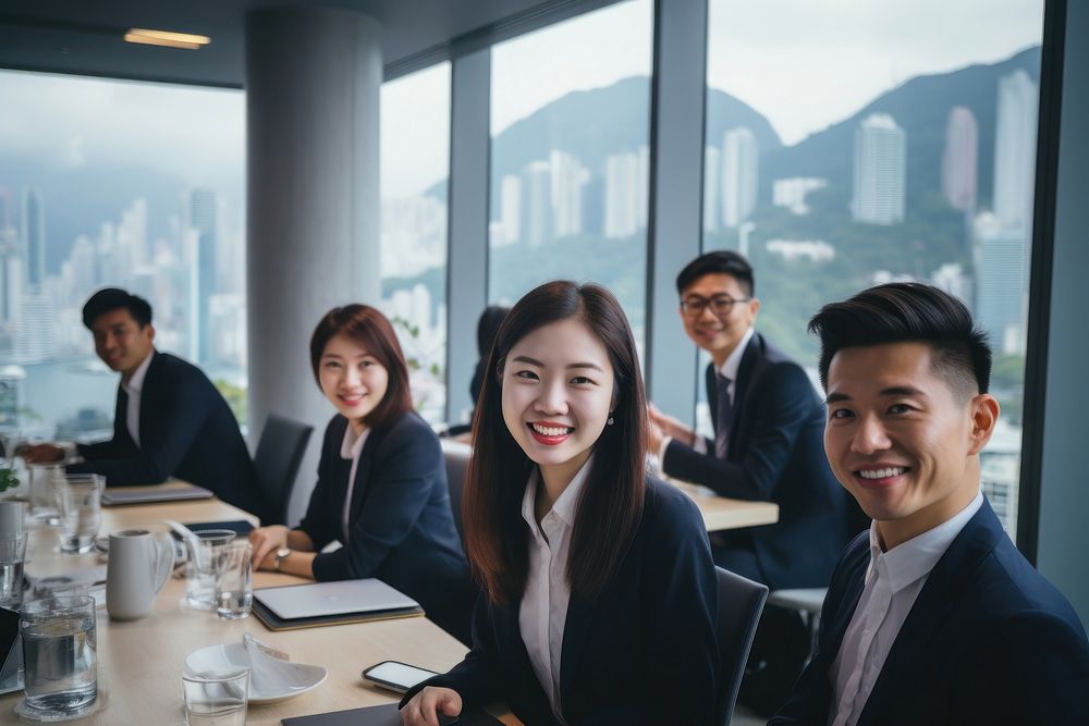 Hong Kong businesspeople meeting adult togetherness. AI generated Image by rawpixel.