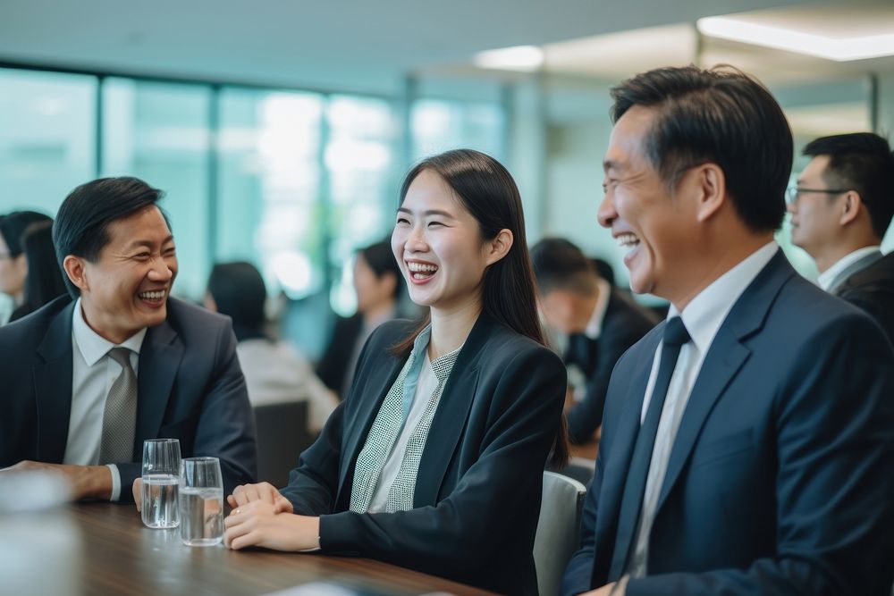 Hong Kong businesspeople laughing meeting adult. AI generated Image by rawpixel.