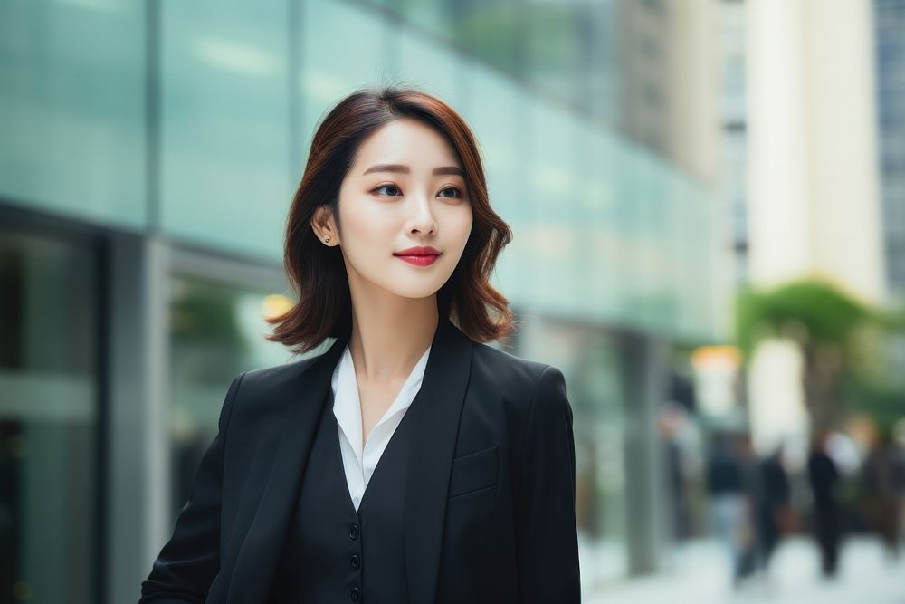 Female korean business woman standing adult contemplation. AI generated Image by rawpixel.