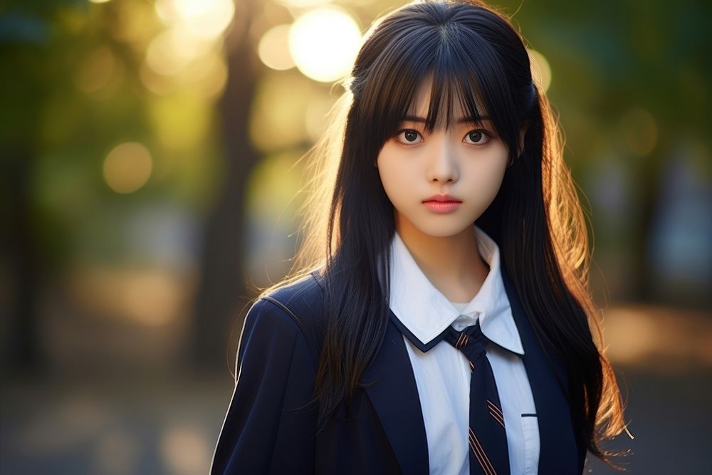 Female japanese student in school uniform portrait photo contemplation. AI generated Image by rawpixel.