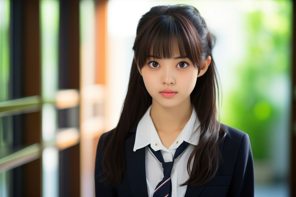 Female japanese student in school uniform portrait photo contemplation. AI generated Image by rawpixel.