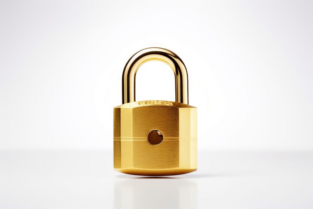 Golden lock white background protection security. AI generated Image by rawpixel.