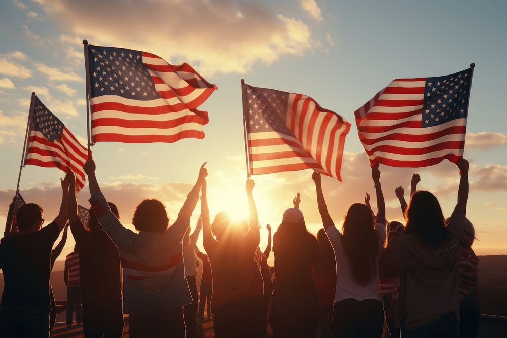 Group of People Waving American Flags flag outdoors people. AI generated Image by rawpixel.