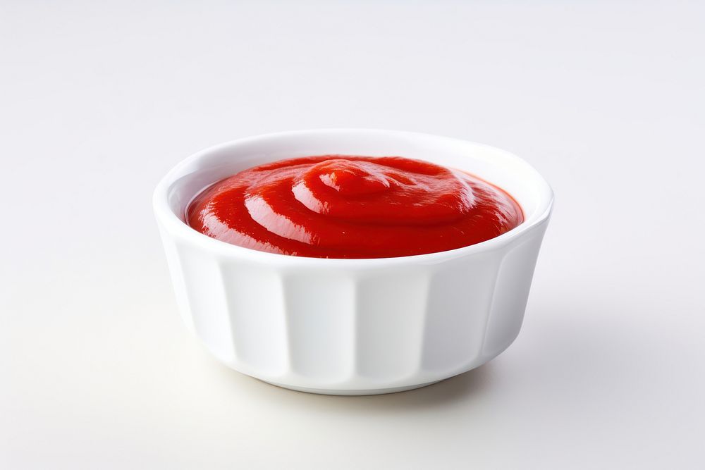 Ketchup on a small white bowl food strawberry condiment. AI generated Image by rawpixel.